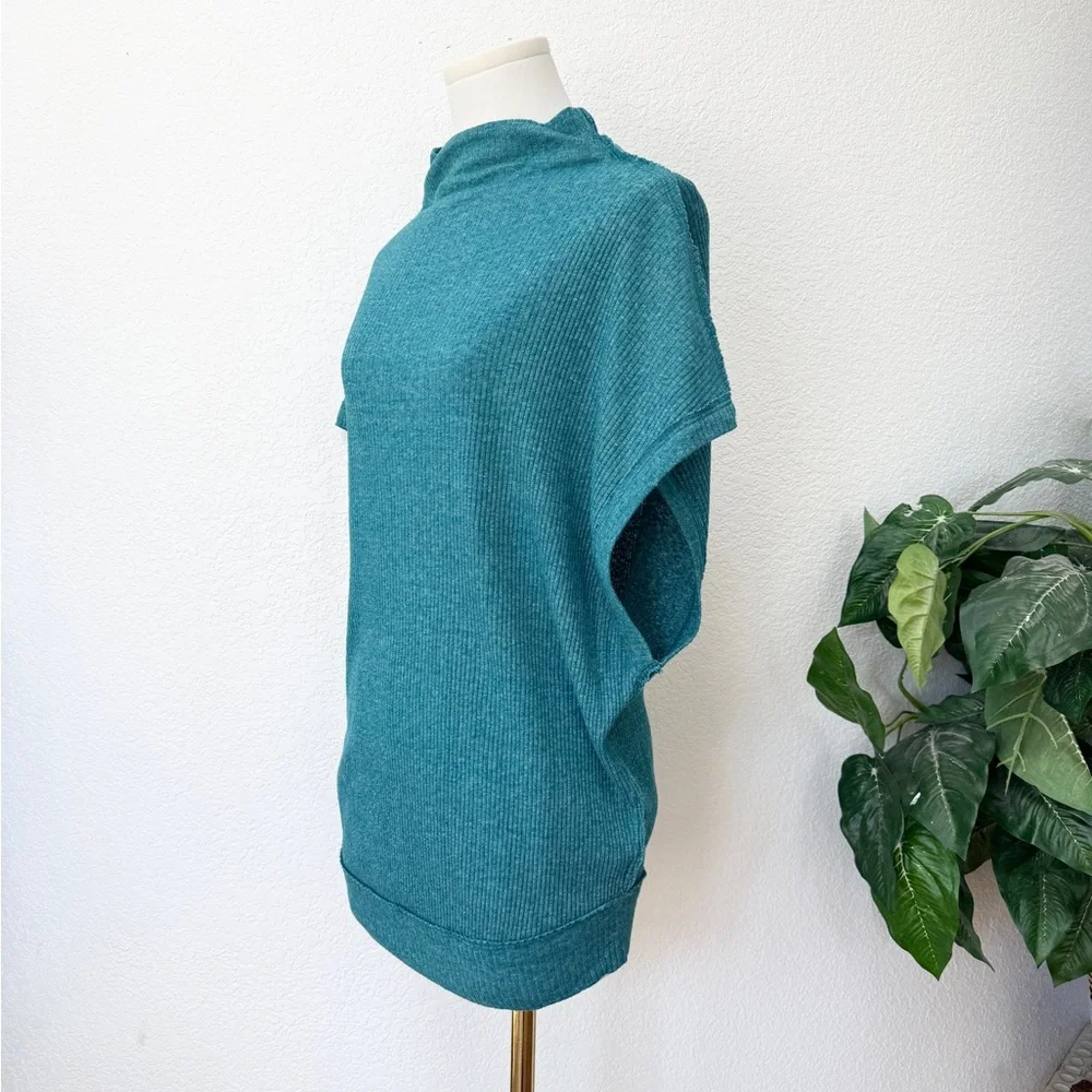 We The Free People Madeline Turquoise Mock Neck Ribbed Knit Jumper Top M - Picture 4 of 6
